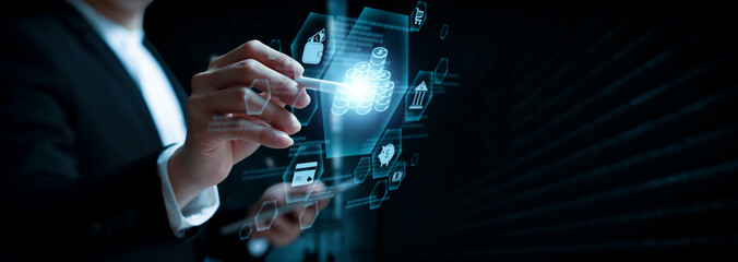 businessman plan the business plans and analyse profitability of working companies banking trading investment saving money and passive income ownerships for manage family plan and retirement target