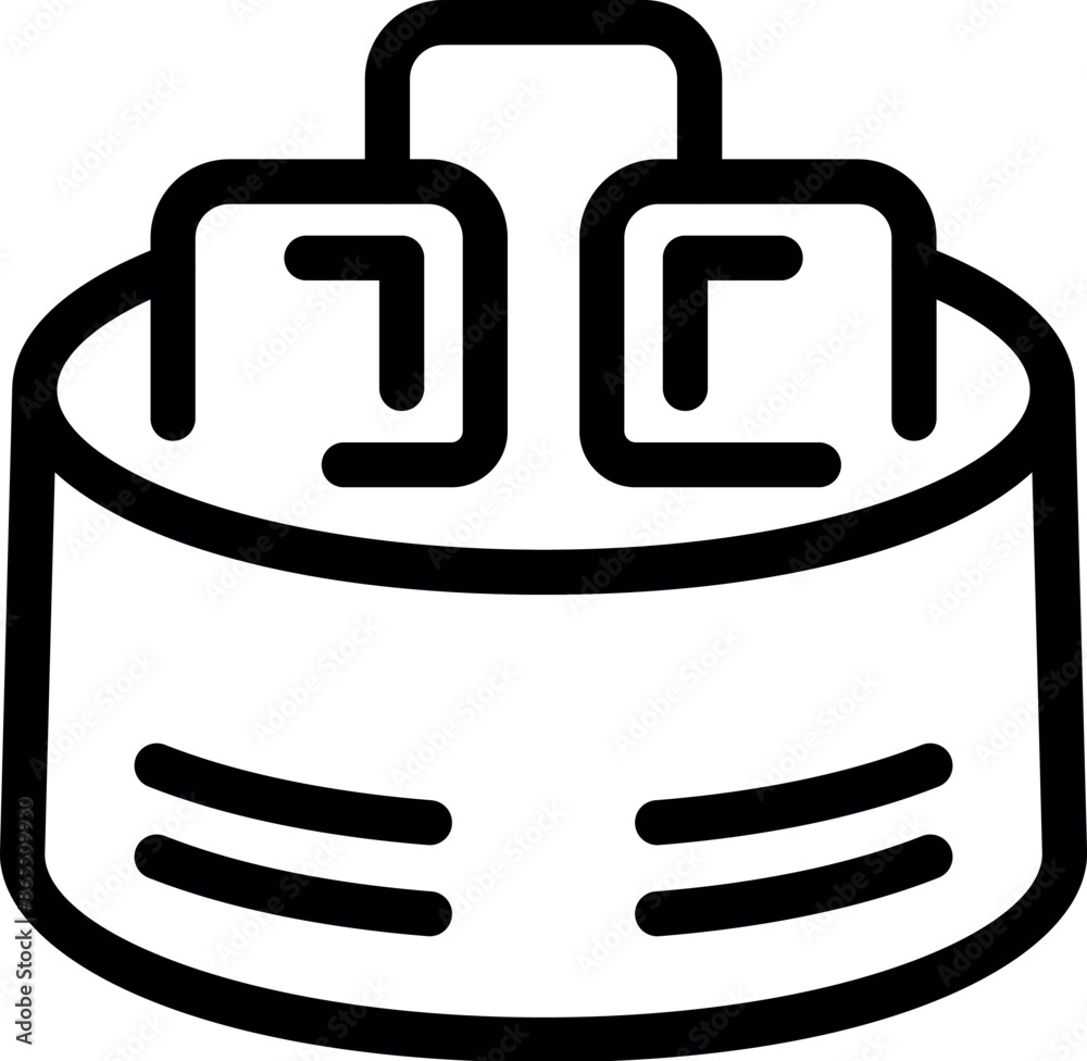 Poster line icon of a round database with three data blocks being processed