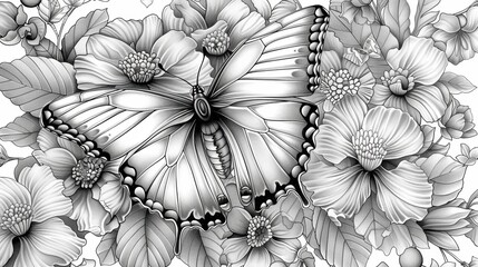 Fototapeta premium Escape into a world of beauty and tranquility with this captivating butterfly coloring book. Each page is a work of art waiting to be colored, providing hours of creative enjoyment.