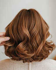 Naklejka premium Woman having her hair blowdried for a voluminous finish, hair blowdrying, voluminous style