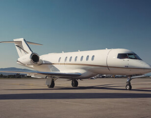 Stile e comfort - Un jet privato in posizione, con la pista di atterraggio illuminata al tramonto.
