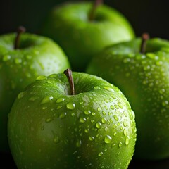 Green Apples With Water Drops