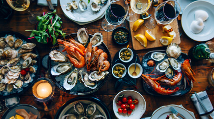 Fototapeta premium Seafood and oysters on the table