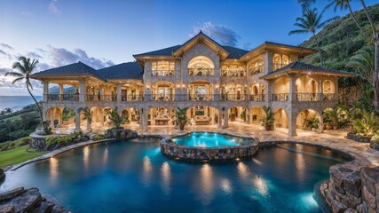 Obraz premium A luxurious mansion in Hawaii with breathtaking views