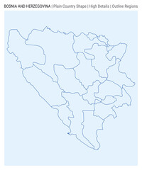 Bosnia plain country map. High details. Outline Regions style. Shape of Bosnia. Vector illustration.