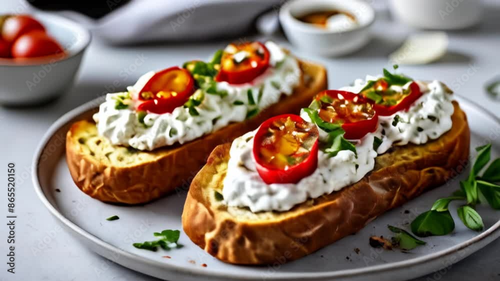 Poster  Deliciously simple  Garlic bread with fresh tomatoes and cream cheese