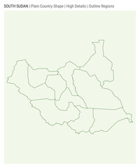 South Sudan plain country map. High details. Outline regions style. Shape of South Sudan. Vector illustration.
