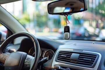 Modern Car Interior with Air Freshener - Clean and Comfortable Seating for Luxurious Travel Experience