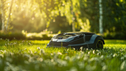 Eco-Friendly Battery Lawn Mower in Action on a Beautifully Maintained Medium-Sized Lawn