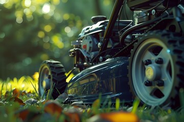 Fototapeta premium Environmentally Friendly Lawn Mower Engine - Low Emission Design for Eco-Conscious Lawn Care