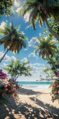 Fototapeta premium Tropical Beach Scene With Palm Trees