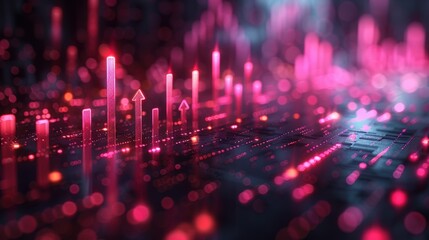 Illustrations of pink upward arrows, money symbols, and bar graphs indicating financial growth and success.