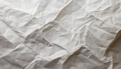 Fototapeta premium crumpled white office kraft sheet paper, abstract minimalistic texture background wallpaper with space for copy and presentation, waste recycling