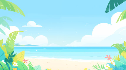 Fototapeta na wymiar Hand drawn cartoon summer outdoor landscape illustration background 