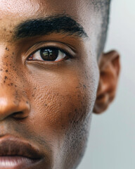 Portrait of an African American man with a focused gaze, showing facial texture and details