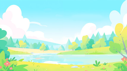 Hand drawn cartoon summer outdoor landscape illustration background
