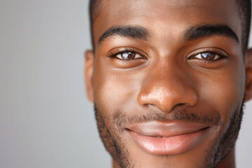 Fototapeta premium A happy African American man smiling confidently, close up portrait