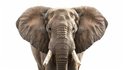 Obraz premium lifelike aigenerated illustration of an african elephant isolated on white majestic wildlife portrait digital painting