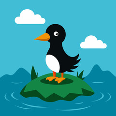 Goldeneye bird upset screams island vector illustration