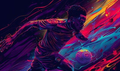 A powerful illustration of a player with intense focus, rendered with vibrant colors and bold lines