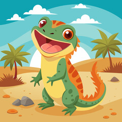 Naklejka premium Newt lizard lost laughs beach vector illustration