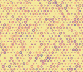 Tileable hexagon pattern. Multicolored geometric elements of varied size. Bold rounded stacked hexagons mosaic pattern. Hexagon shapes. Tileable pattern. Seamless vector illustration.