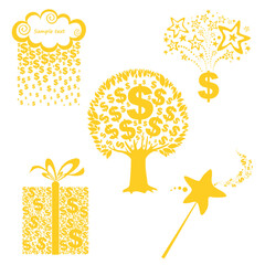 Gold Money icon set isolated on white. Vector Illustration