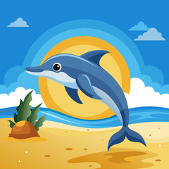 Dolphin preoccupied runs beach vector illustration