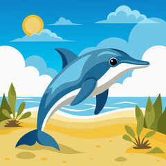 Dolphin preoccupied runs beach vector illustration