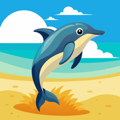 Naklejka premium Dolphin preoccupied runs beach vector illustration
