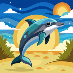 Obraz premium Dolphin preoccupied runs beach vector illustration