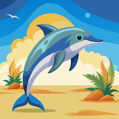 Dolphin preoccupied runs beach vector illustration
