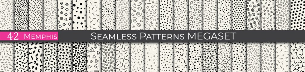 Memphis mega pattern set. Vintage 80s decoration pattern. Subtle memphis style hipster art.