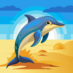 Dolphin preoccupied runs beach vector illustration