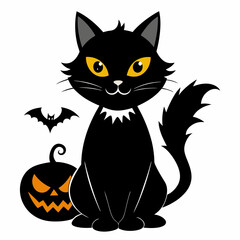 Halloween cat vector silhouette on white background