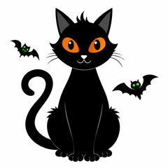 Halloween cat vector silhouette on white background
