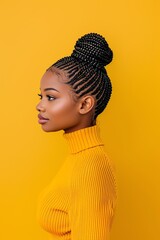 Woman with her hair in box braids, box braids, protective hairstyle