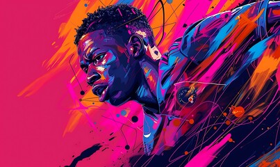 Fototapeta premium A powerful illustration of a player with intense focus, rendered with vibrant colors and bold lines