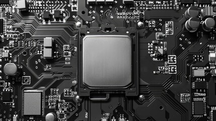 Fototapeta premium top view Circuit board. Technology background. Central Computer Processors CPU concept. Motherboard digital chip