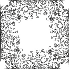 Border or frame made of wildflowers and herbs. Decorative frame for printing on fabric, ribbons and paper.