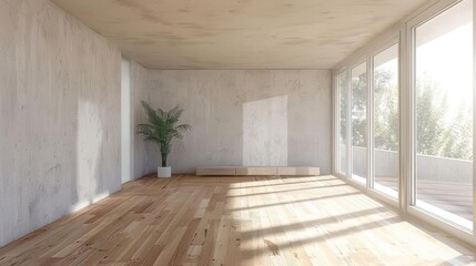 Obraz premium minimalist sanctuary empty room interior with soft natural light and wooden floors 3d render