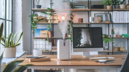 Modern Home Office with Air Humidifier Creating a Comfortable and Productive Work Environment