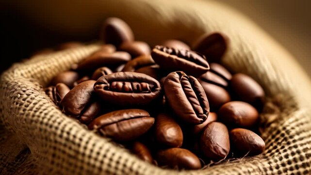  A burlap sack filled with coffee beans ready for the roasters art