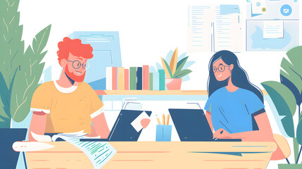 In a bright and welcoming bank office, a couple sits across from a friendly bank representative, eager to open new bank accounts. The representative, dressed in a crisp suit,smiles warmly as he begins