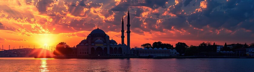 Naklejka premium The silhouette of the mosque