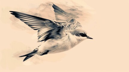 Bird in flight sepia tone. Artistic sepia toned image of a bird with outstretched wings in flight.
