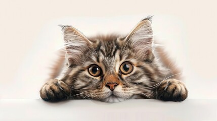 Obraz premium playful feline portrait smiling cat with expressive eyes on clean white background digital illustration