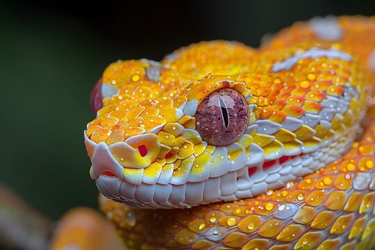Close-up of a Vibrantly Colored Orange and Yellow Python with Detailed Scales - Perfect for Nature and Wildlife Photography Prints, Posters, and Educational Materials