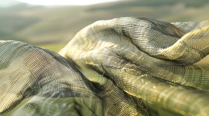 The rhythmic play between the fabric and the wind adds an ethereal element to the peaceful valley.