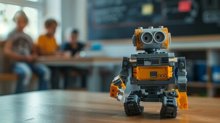 Obraz premium Children and Teacher Assemble Robots in Classroom